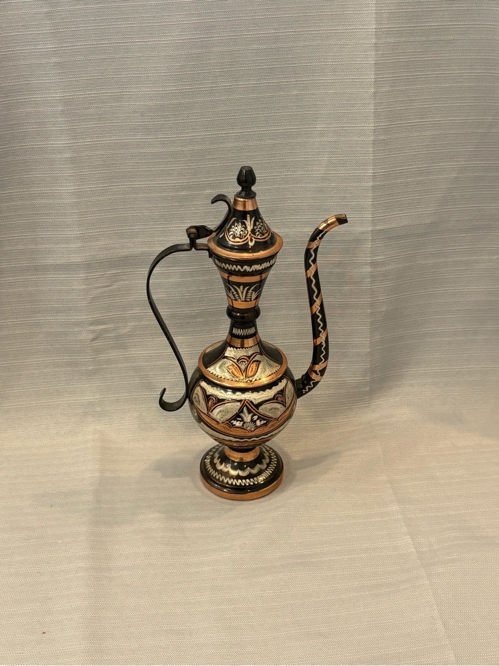 Vintage Decorative Brass Ewer Vase - Black and Gold Hand-Painted Home Art